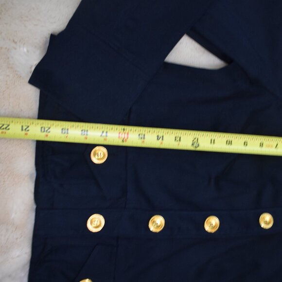 INC Navy Blue Cropped Jacket Size L Gold Button Lightweight Chic Blazer - Picture 13 of 14